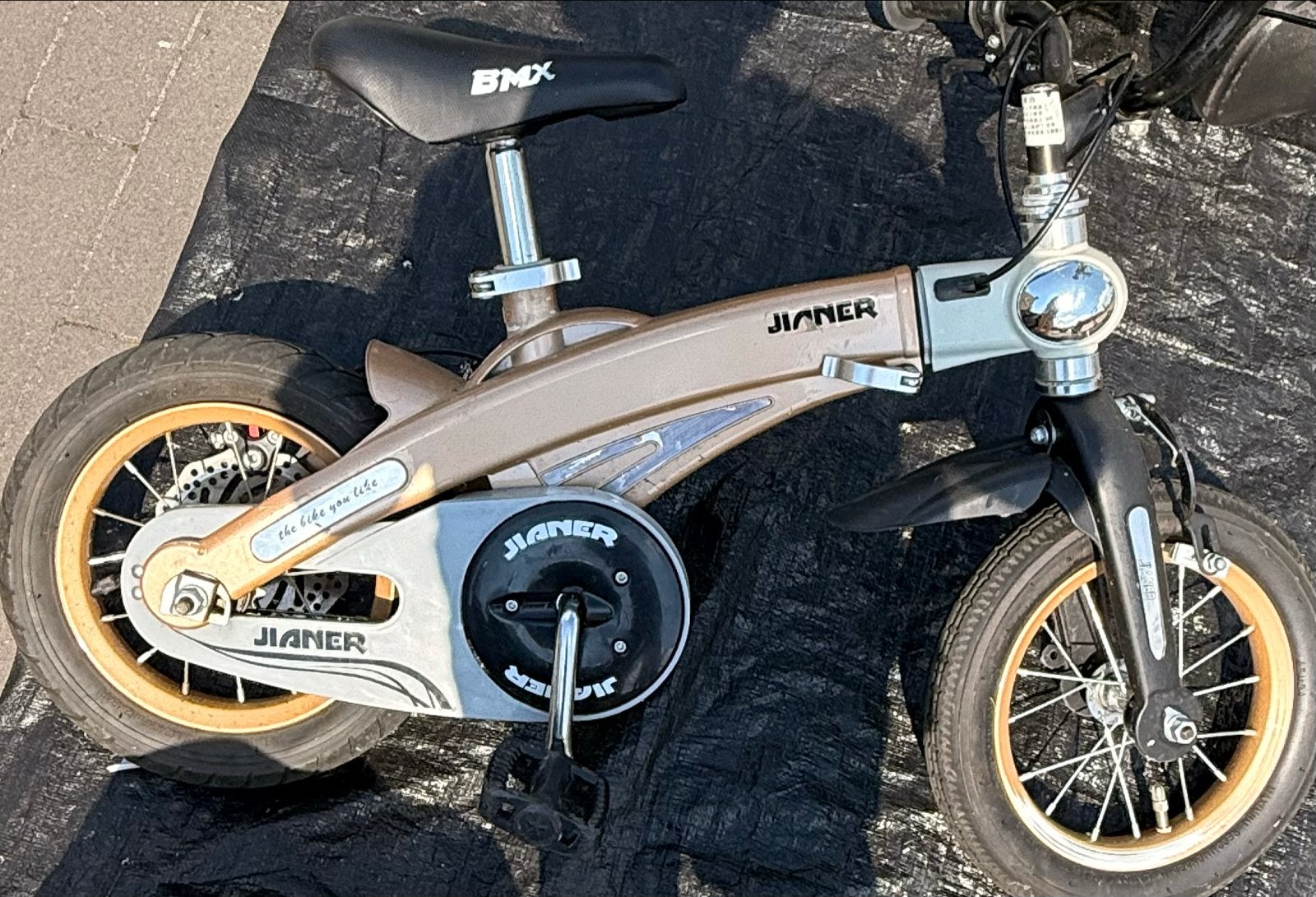 Gouden BMX Kinderfiets 3-5 jaar - Jianer, Fietsen en Brommers, Fietsen | Crossfietsen en BMX, Ophalen, Gebruikt, Staal, Minder dan 16 inch