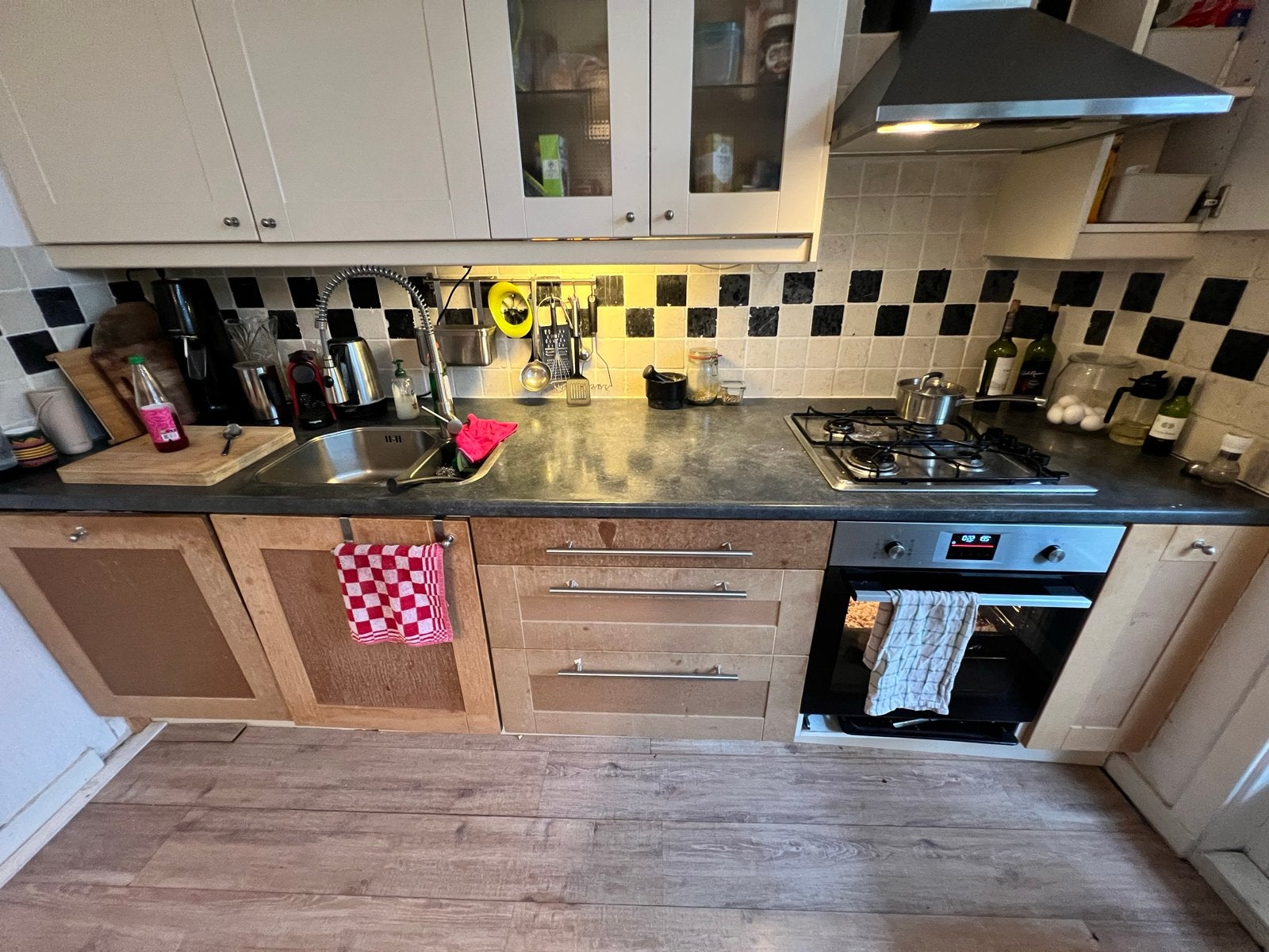 Keuken compleet onderbouw - incl. Vaatwasser, gasfornuis, Huis en Inrichting, Keuken | Complete keukens, Ophalen, Gebruikt, Bruin