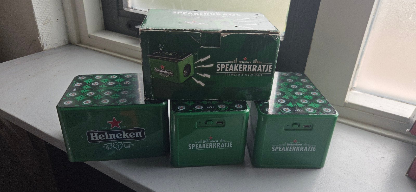 Set van 4 Heineken 'Speakerkratjes' - Eén met Doos & Kabel!, Ophalen of Verzenden