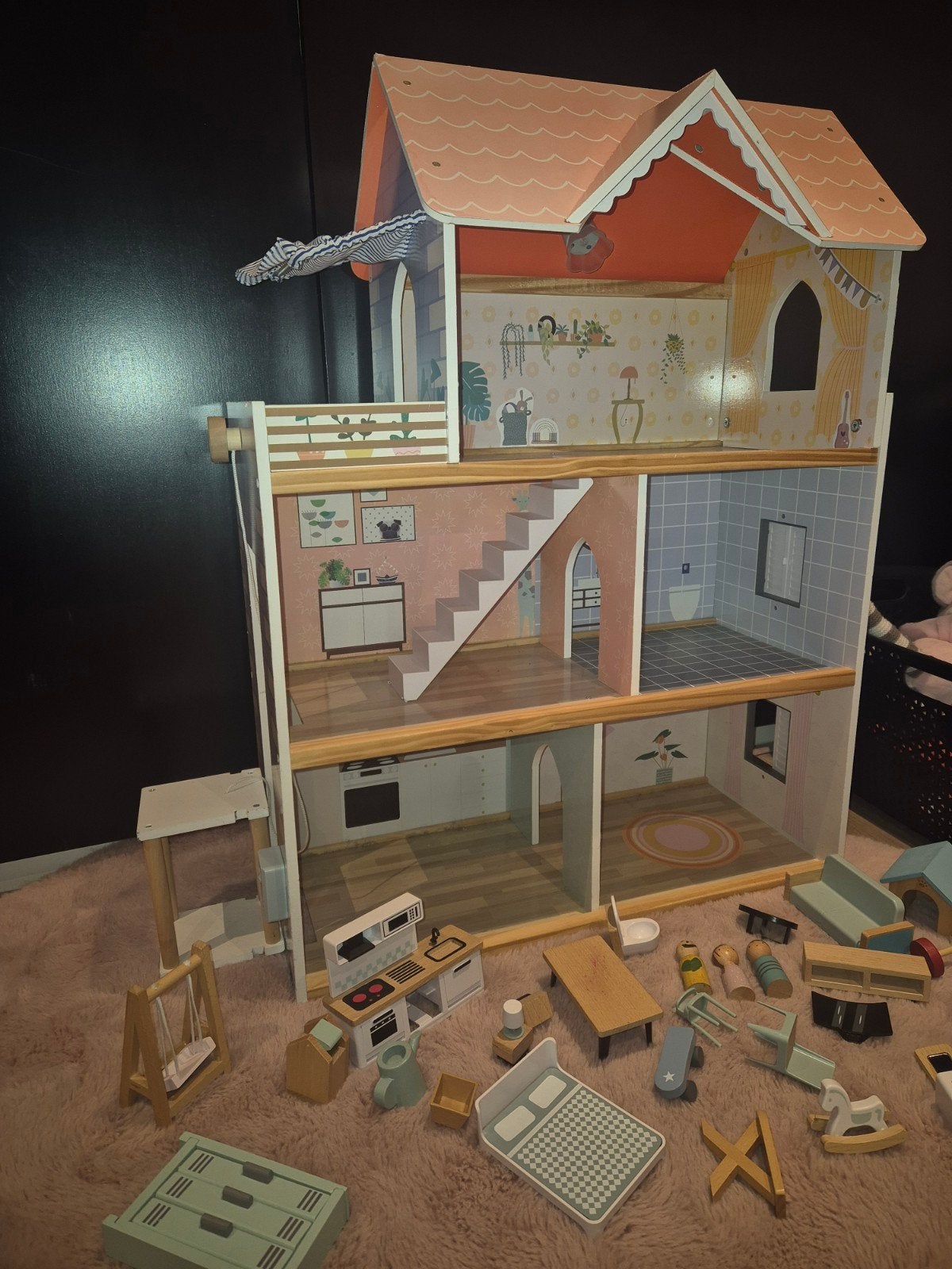 Houten Poppenhuis met Little Dutch Meubels, Kinderen en Baby's, Speelgoed | Poppenhuizen, Ophalen, Gebruikt, Poppenhuis