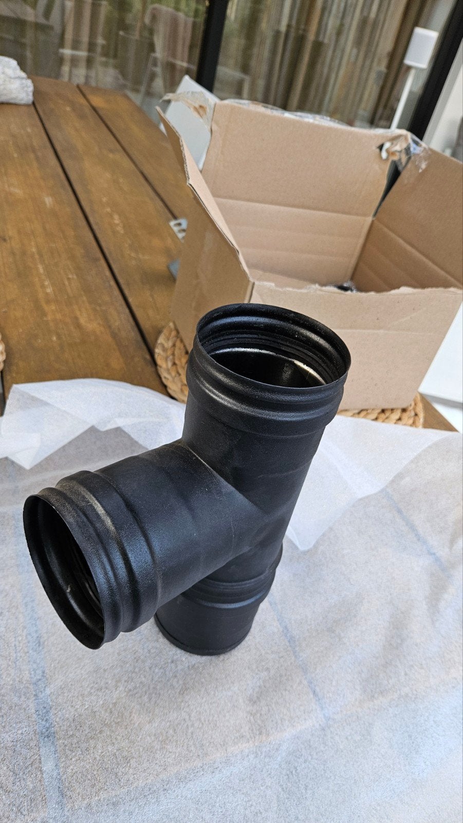 ​T-stuk 80 mm met condensdop (zwart) voor pelletkachel, Overige typen, Ophalen of Verzenden, Zo goed als nieuw, Rvs