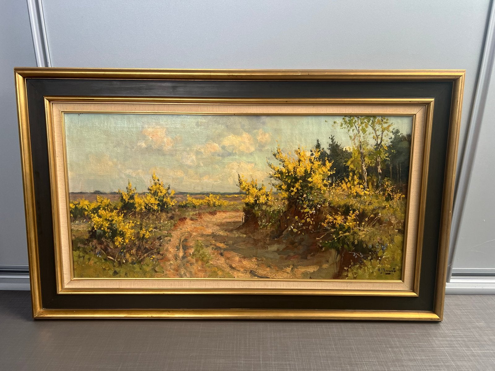 Prachtig werk Arie Zwart - Landschap met brem, Antiek en Kunst, Doek, Realistisch, Ophalen of Verzenden, Gesigneerd