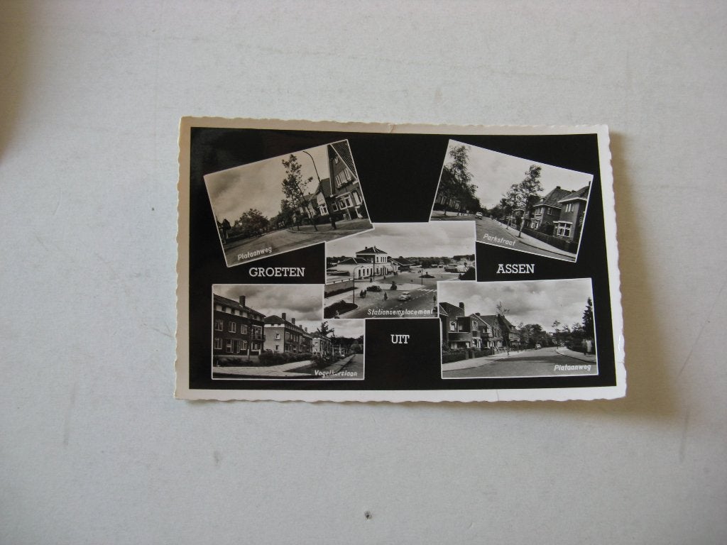 Groeten uit Assen 5 luik, Ophalen of Verzenden, 1940 tot 1960, Gelopen, Drenthe