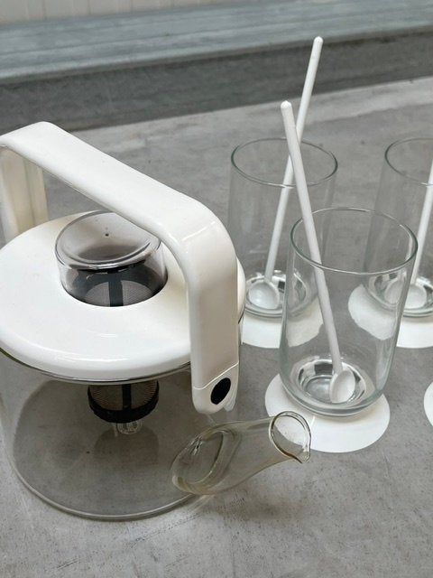 Bodum theepot glazen set Carsten Jorgensen jaren 80 vintage, Gebruikt, Overige merken, ., Vintage