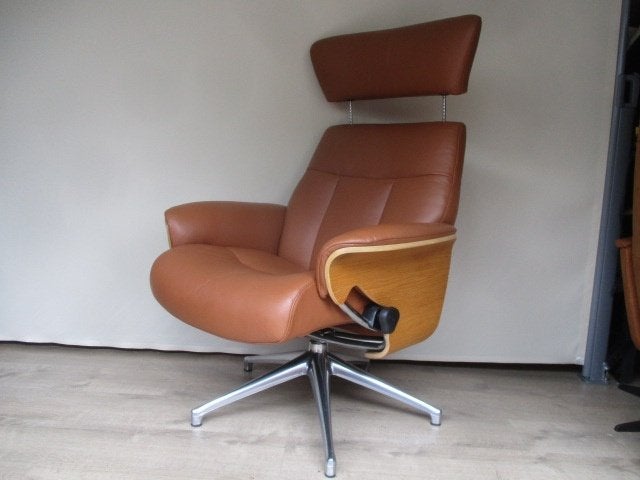 SHOWMODEL Flexlux Sense cognac leder / oiled oak verhoogd, Ophalen of Verzenden, Zo goed als nieuw, 75 tot 100 cm, Leer