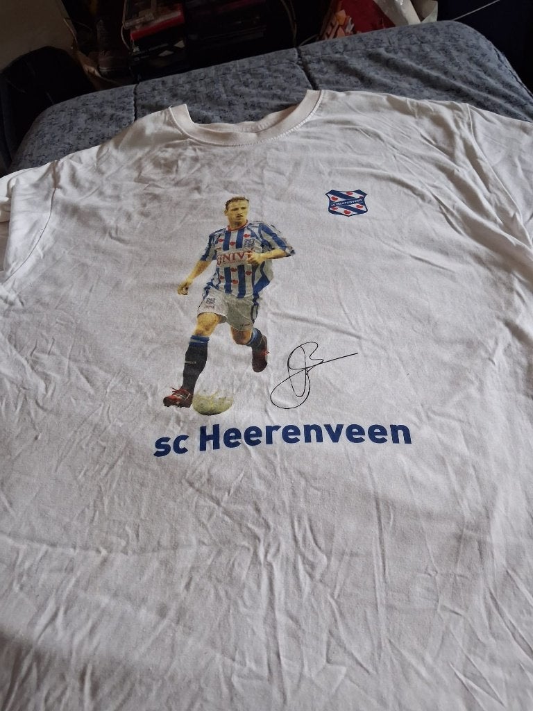 Sc Heerenveen shirt met fotoprint speler en handtekening, Maat L, Ophalen of Verzenden, Gebruikt, Shirt