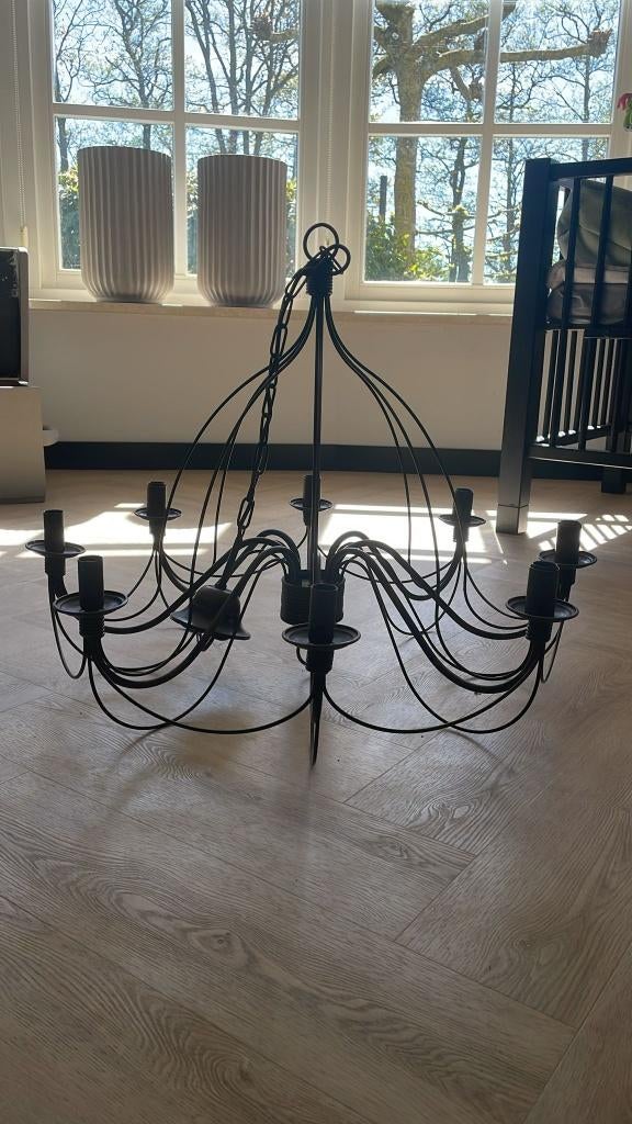 Zwarte metalen kroonluchter – 80 cm breed, Ophalen, Gebruikt, Metaal, Klassiek