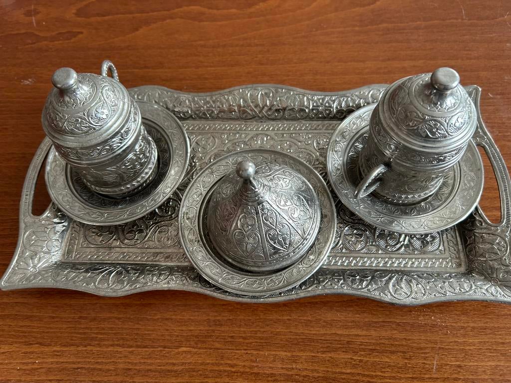 Oosters koffie/thee servies op dienblad rijk gedecoreerd, Ophalen