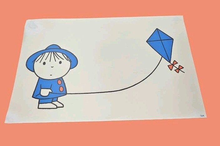 Nijntje-achtige tekening van jongen met vlieger, Ophalen, Dick bruna, Heeft ie niet, Overige typen
