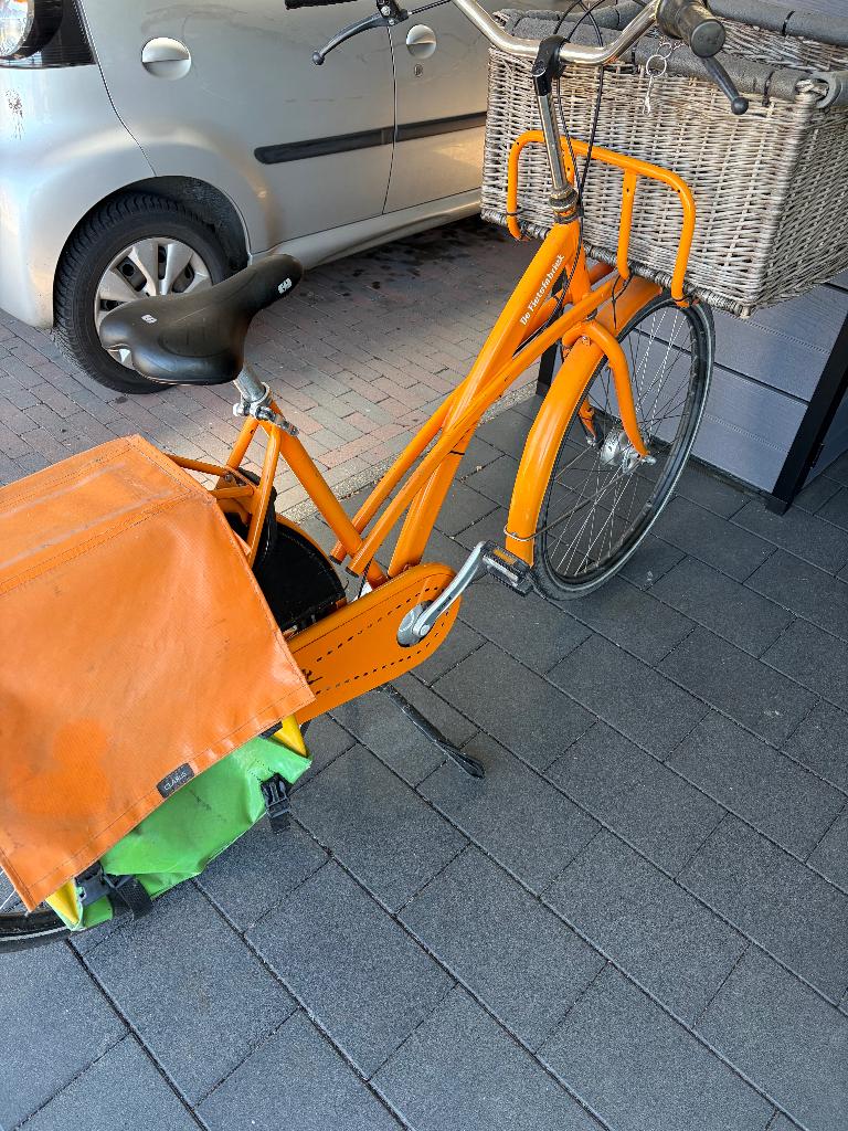Transportfiets oranje Fietsfabriek, Fietsen en Brommers, Fietsen | Bakfietsen, Ophalen, Gebruikt, 1 kind, Fietsfabriek