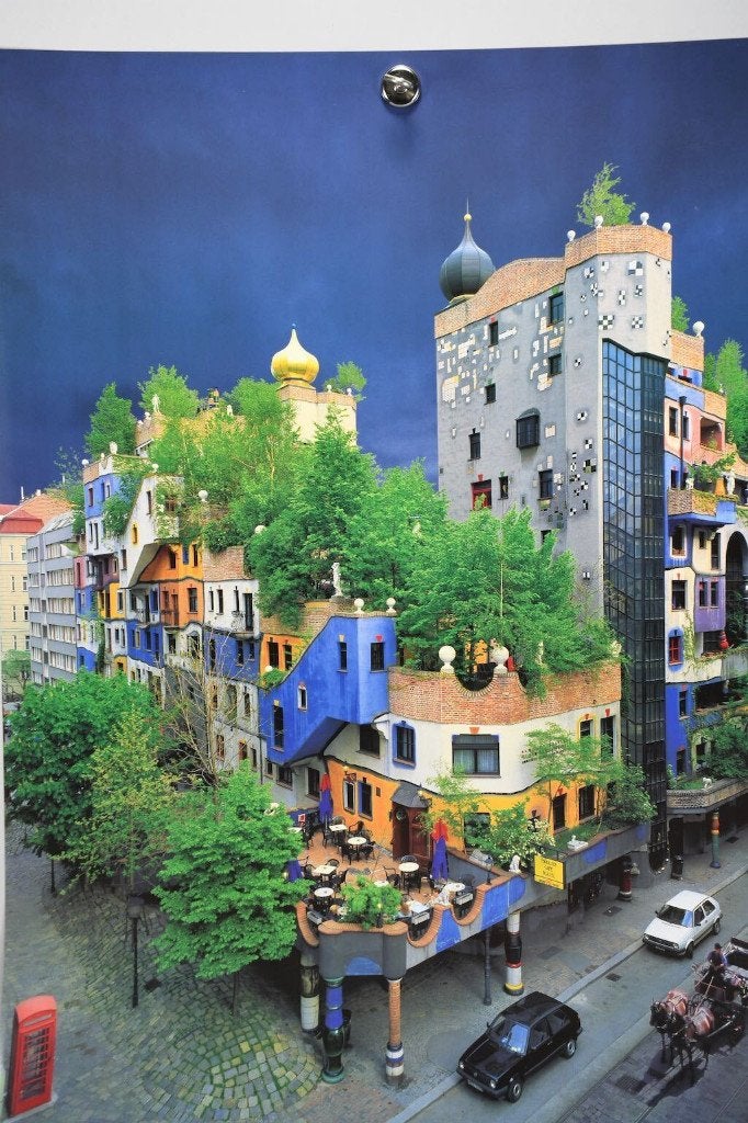 Hundertwasser(1928) Kleuren Foto" Huis in Wenen " Kegelgasse, Ophalen of Verzenden, Foto, Fotografie