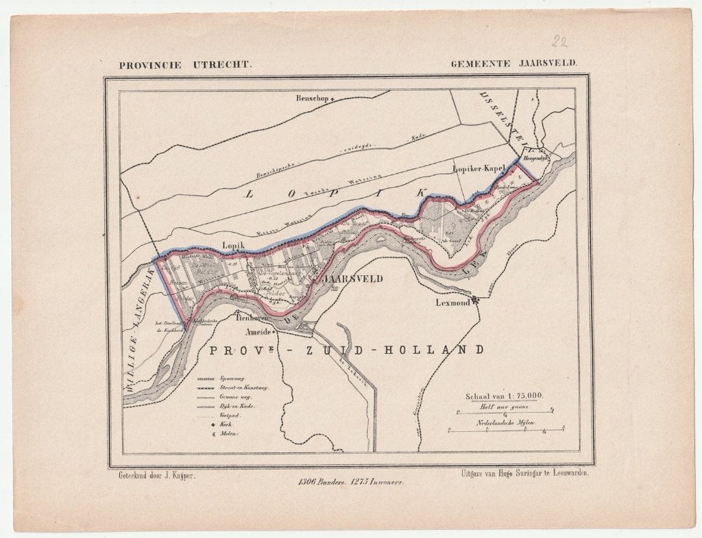 Jaarsveld J. Kuijper Hugo Suringar oude kaart, Gelezen, Verzenden, Landkaart, 1800 tot 2000