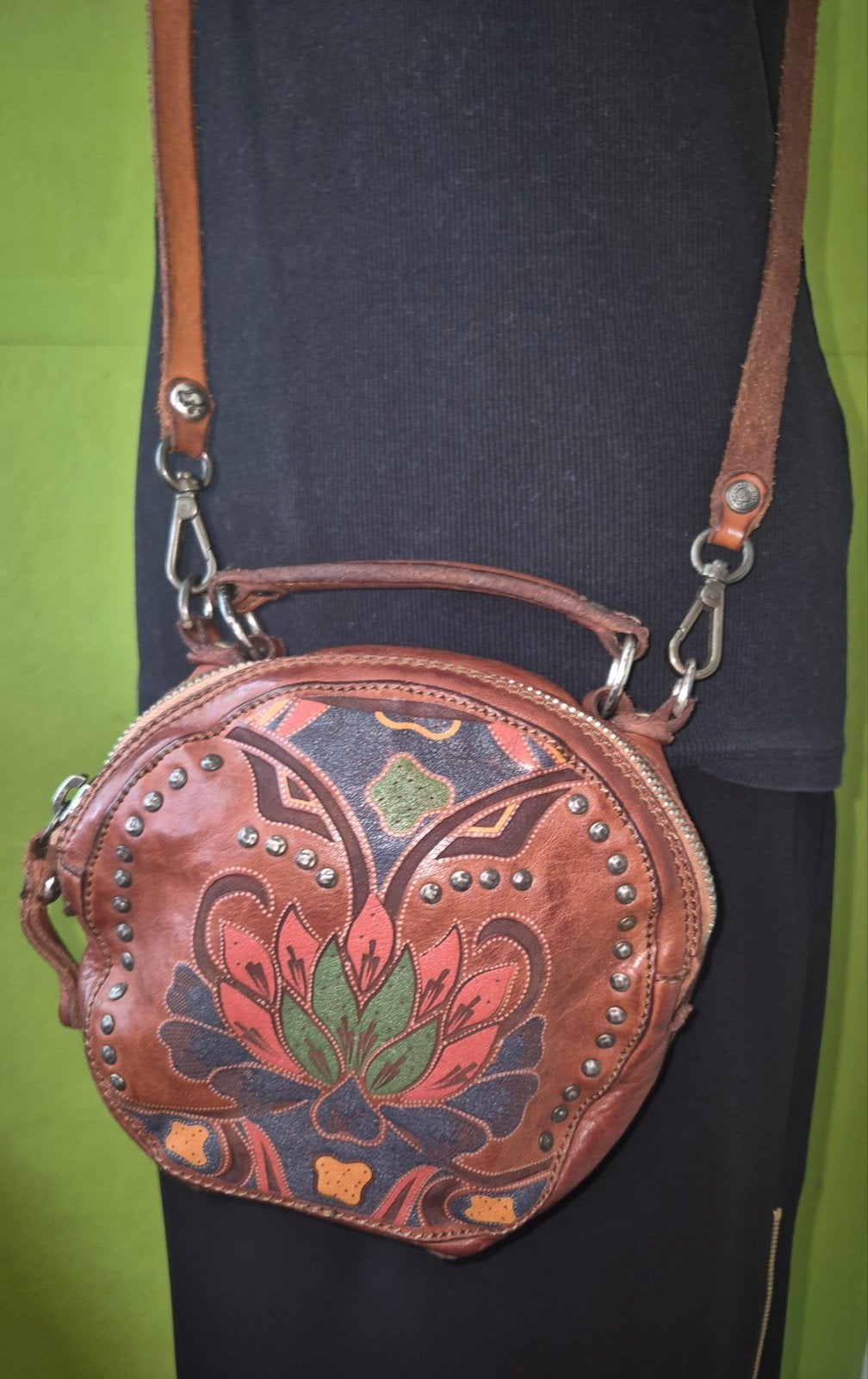 Campomaggi nieuw schoudertasje met bloemenprint en studs, Ophalen of Verzenden, Nieuw, Bruin, Schoudertasje