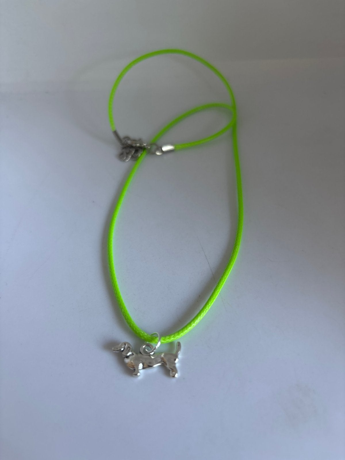 Nieuwe neon groene ketting met teckel hanger, Verzenden, Nieuw, Groen, Overige materialen