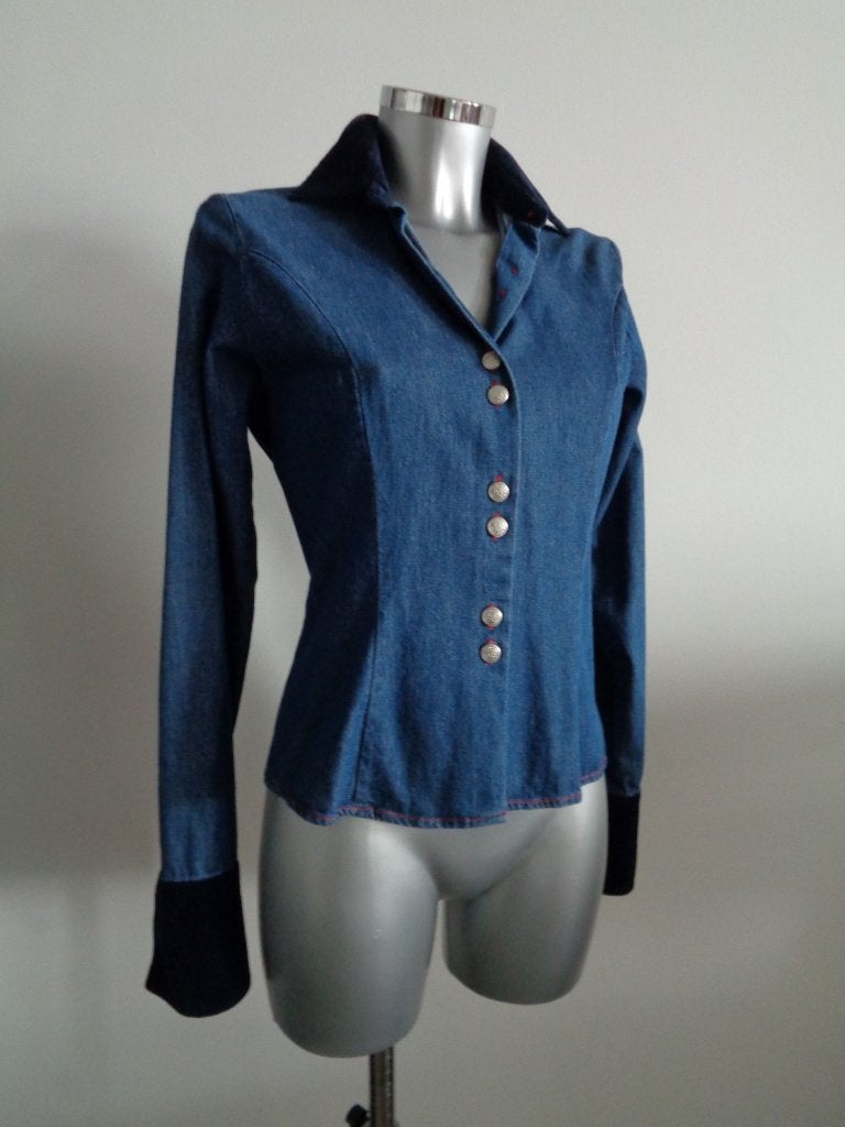 Pulls exclusieve jeans blouse met velours, maat 36, NIEUW, Ophalen of Verzenden, Nieuw, Maat 36 (S), Blauw