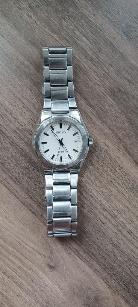 Seiko herenhorloge met secondewijzer en datumaanduiding., Gebruikt, Staal, Polshorloge, Ophalen of Verzenden