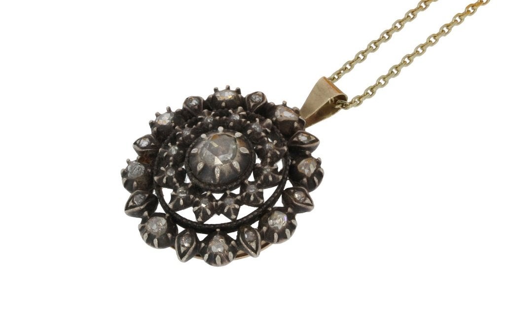 Diamanten exclusieve 14k gouden grote ketting hanger antiek, Ophalen of Verzenden, Goud, Hanger, Met edelsteen