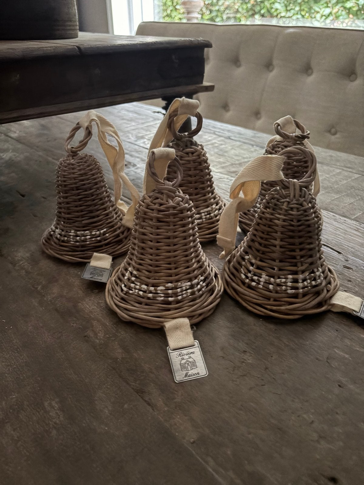 Riviera Maison Rustic Rattan Kerstklokjes (5 stuks), Overige materialen, Nieuw, Ophalen of Verzenden, Landelijk