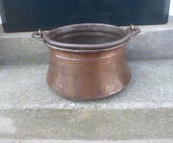 Zware koperen ketel bak houtbak heksenketel 30 cm. bloempot, Ophalen of Verzenden, Koper