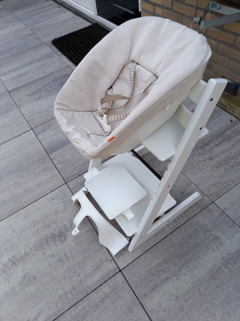 Stokke Tripp Trapp stoel, met newbornset + babyset, Ophalen, Gebruikt, Meegroeistoel, Stoelverkleiner