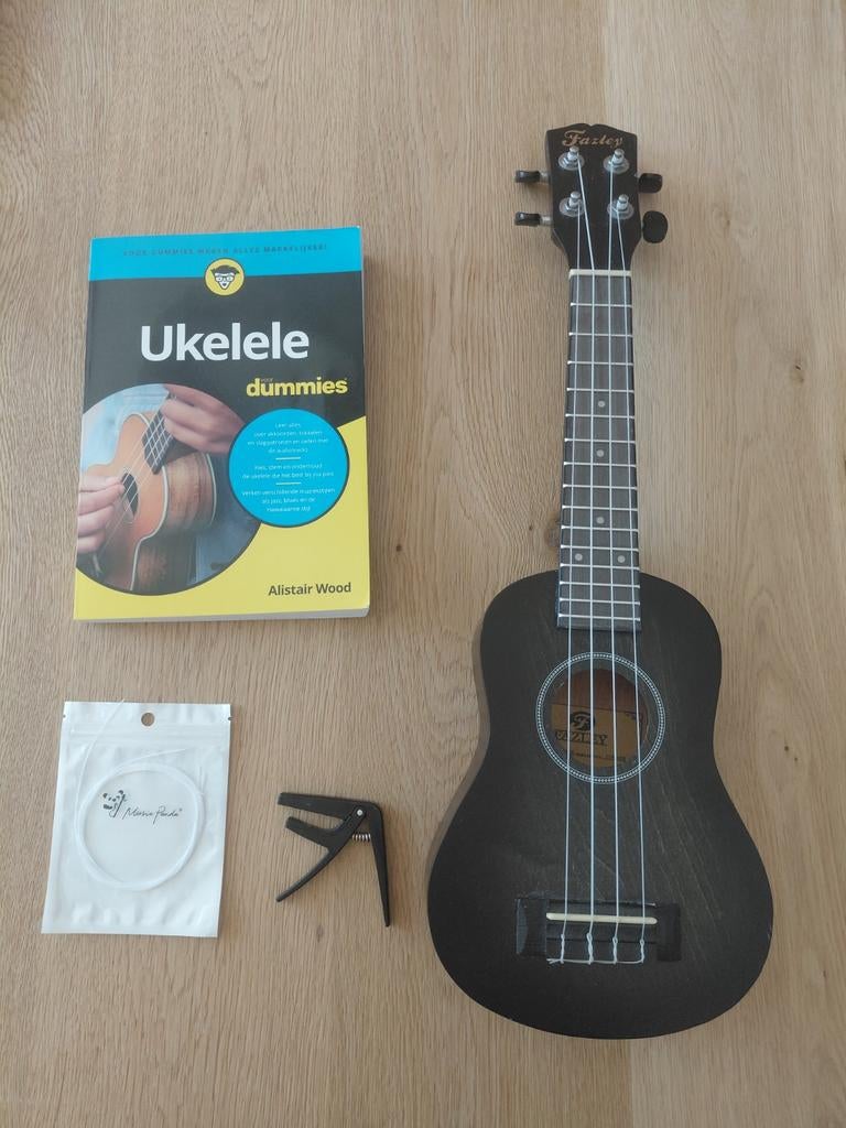 Ukelele Fazley K5521-COL-BK met boek, snaren en capo, Muziek en Instrumenten, Snaarinstrumenten | Overige, Ophalen, Zo goed als nieuw