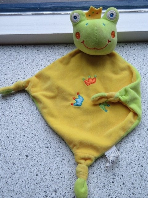 Knuffeldoek kikker merk Tollkühn Action geel groen velours, Ophalen of Verzenden, Zo goed als nieuw, Kikker, Wasbaar