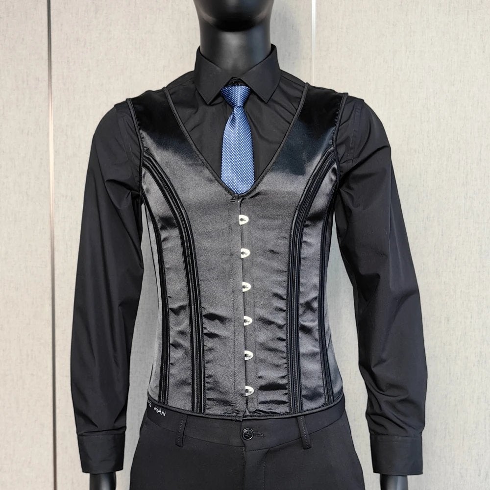 Heren zwart middeleeuws korset steampunk gothic, Verzenden, Nieuw, Overige maten, Kleding