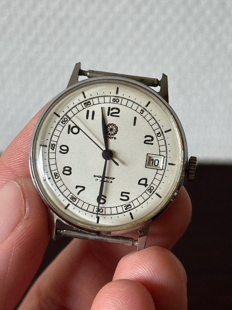 Vintage Ancre 17 Jewels Shockproof Horloge Witte Wijzerplaat, Overige merken, Gebruikt, Staal, Polshorloge