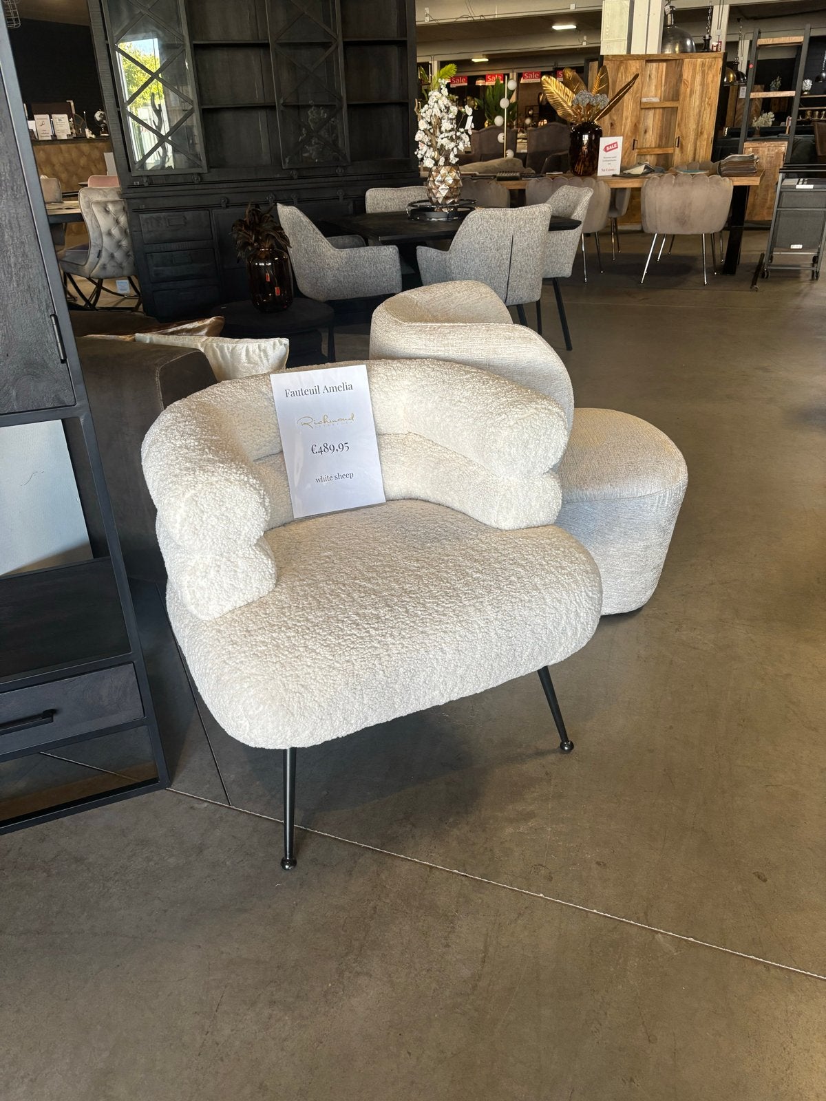 Richmond Interiors Fauteuil Amelia - White Sheep, Huis en Inrichting, Ophalen, Zo goed als nieuw, Stof, 75 tot 100 cm