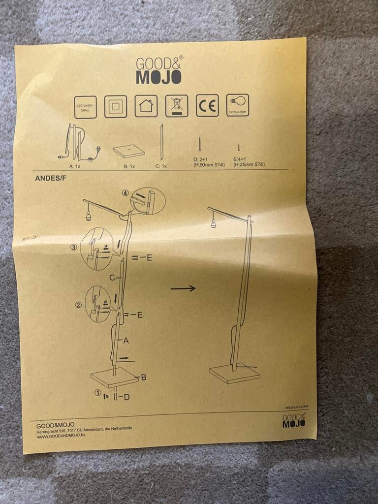 Nieuwe Good&Mojo Andes Vloerlamp - Duurzaam Design, Nieuw, Ophalen of Verzenden, Nvt, Metaal