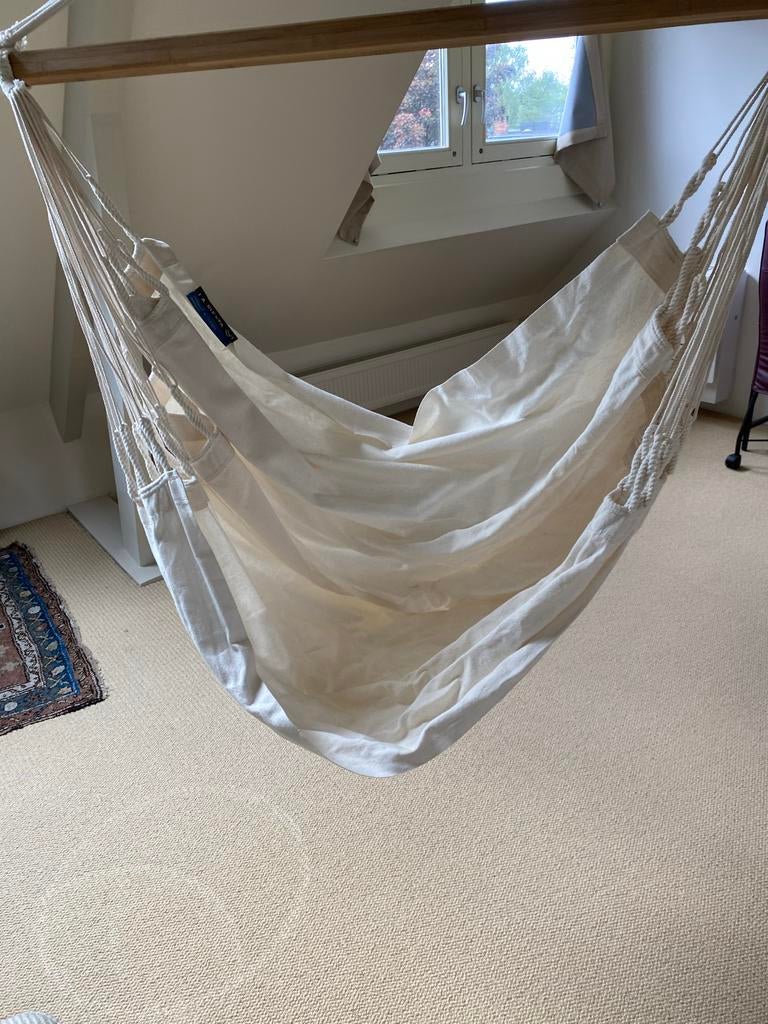 Comfortabele hangstoel wit/crème - 100% bamboe FSC, Ophalen of Verzenden, Zo goed als nieuw, Eenpersoons, Binnen