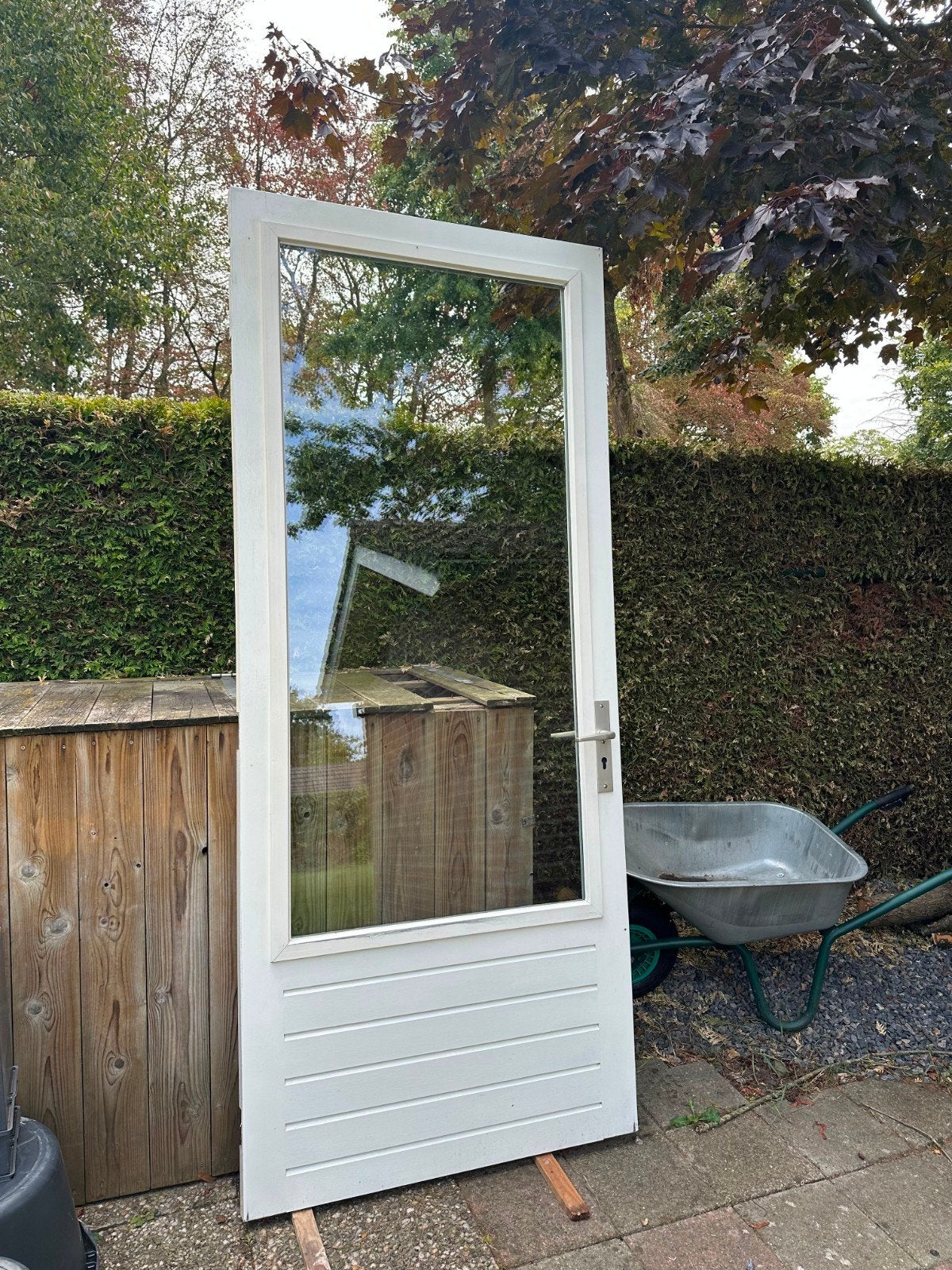 Hardhouten buitendeur met HR++ glas, 215 cm of meer, Glas, Ophalen, 100 tot 120 cm