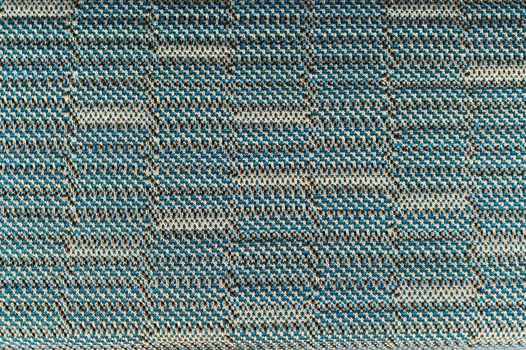 BYBORRE Johan; blauw groen grijs patroon; 11 mtr meubelstof, Wol, 120 cm of meer, Ophalen of Verzenden, Groen