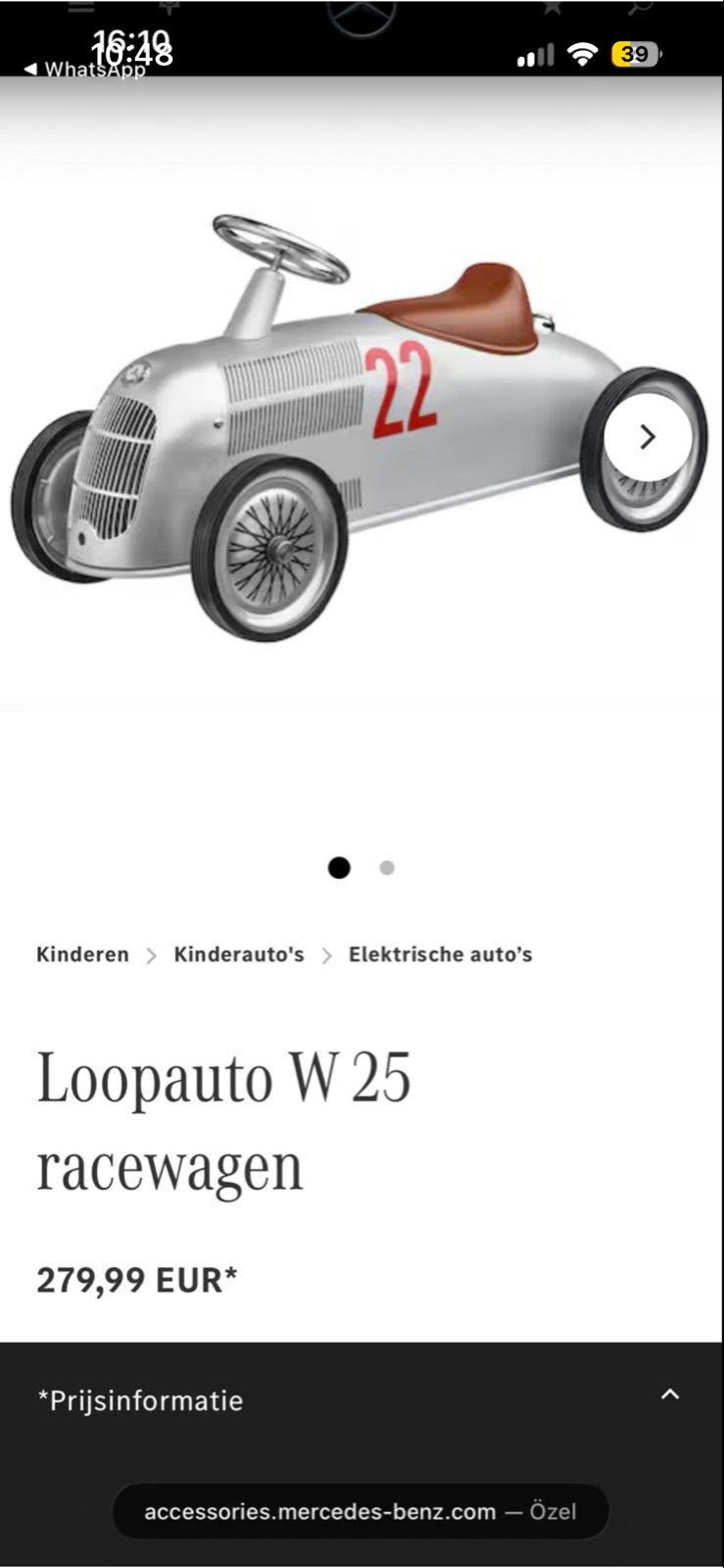 Mercedes-Benz Loopauto W 25 Racewagen - Nieuw in doos, Ophalen, Nieuw, Loopvoertuig