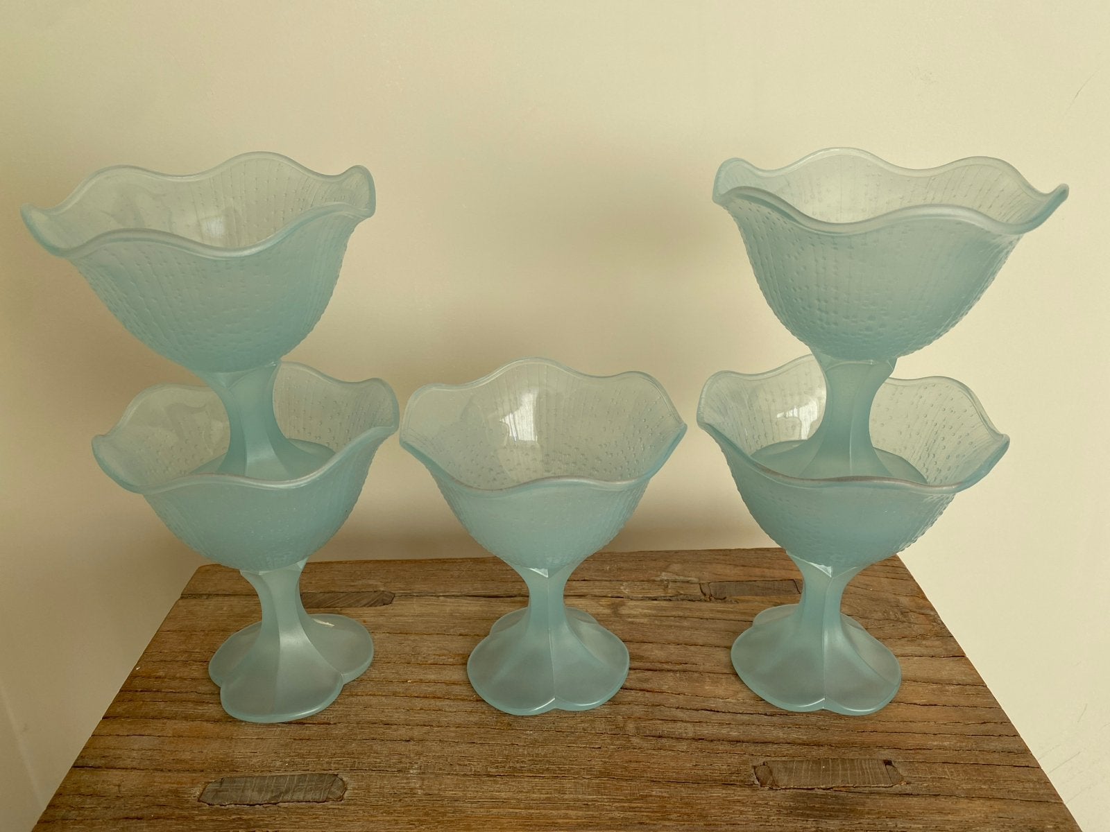 Vintage France ijscoupes matglas jaren 60-70 ijs blauw tulp, Ophalen of Verzenden