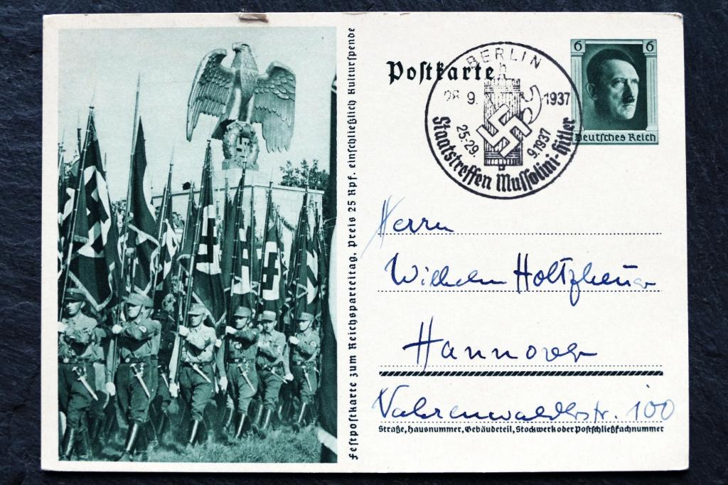 Reichsparteitag 1937, Feldpostkarte,  Mussolini-Fuhrer, Verzenden, 1920 tot 1940, Gelopen, Politiek en Historie