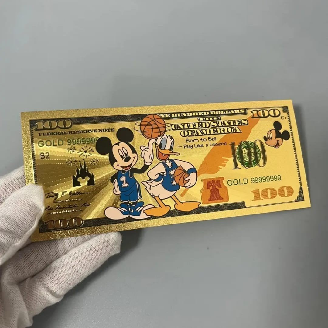 Mickey Mouse Basketball Goudfolie Biljet., Verzamelen, Ophalen of Verzenden, Mickey Mouse, Beeldje of Figuurtje