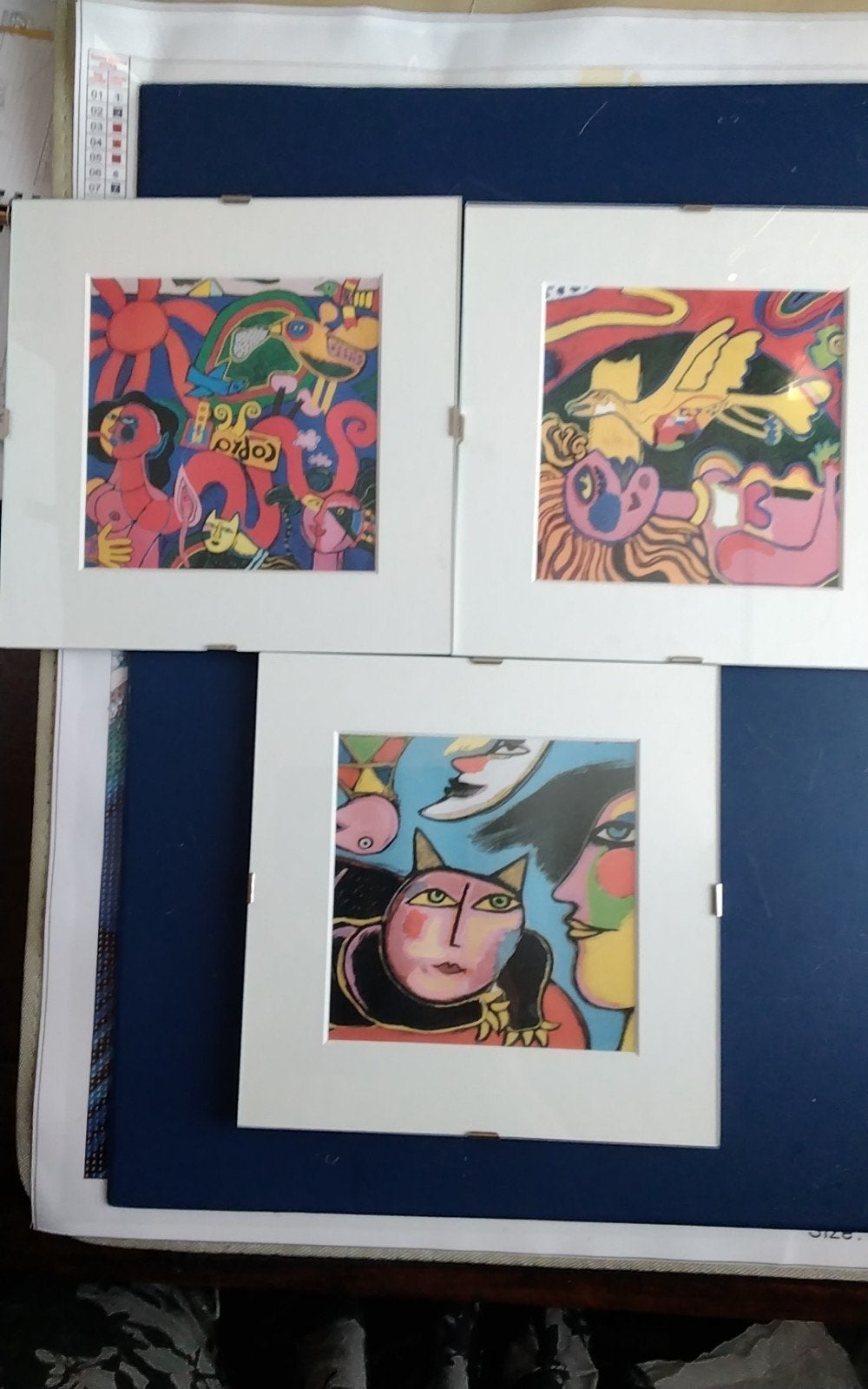 3 ingelijste geprinte werken van Corneille 20 x 20cm, Antiek en Kunst, Ophalen of Verzenden
