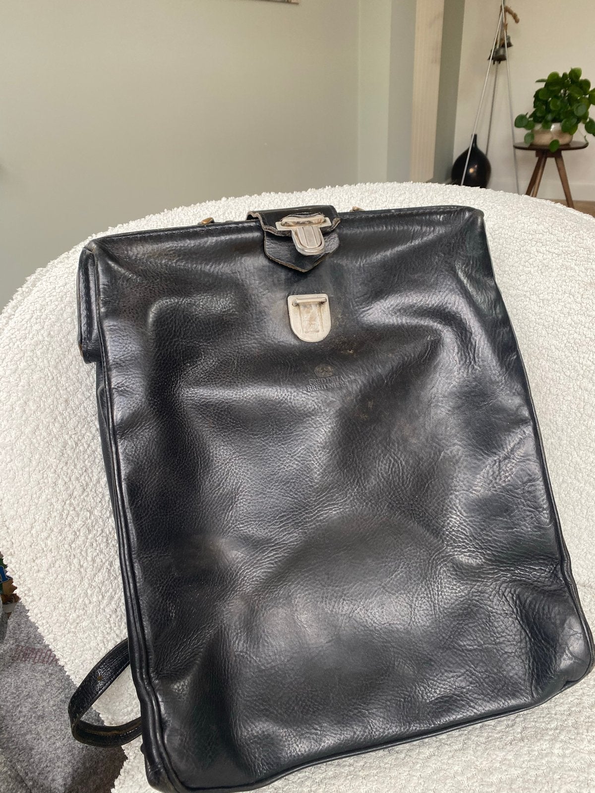 Fred de la Bretoniere Leren Rugtas - Vintage Zwart, Ophalen of Verzenden, Gebruikt, 25 tot 40 cm, Overige merken