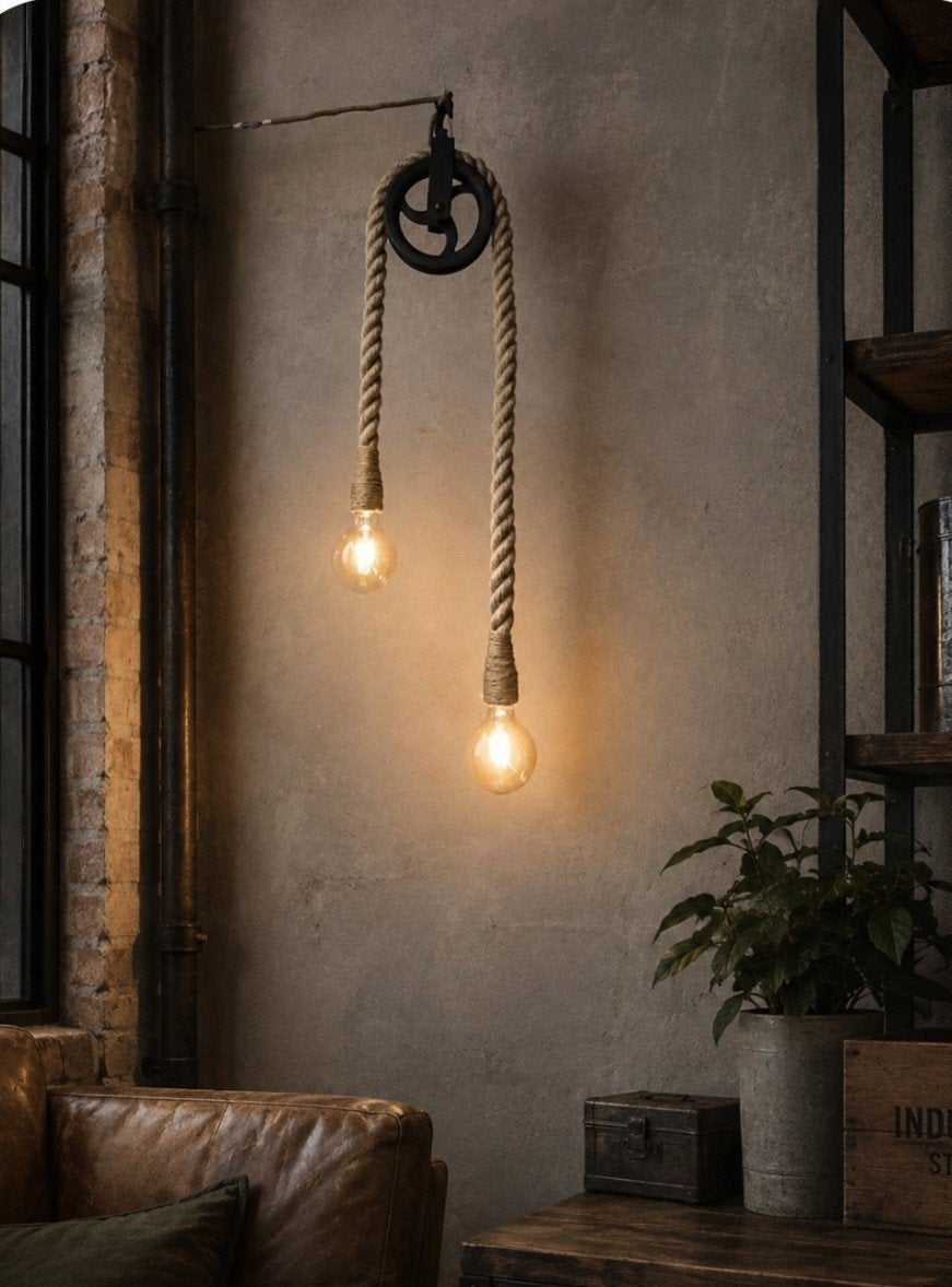 Industriële katrollamp van ijzer, Huis en Inrichting, Lampen | Hanglampen, Stoer sober robuust landelijk industriëel, Nieuw, Metaal