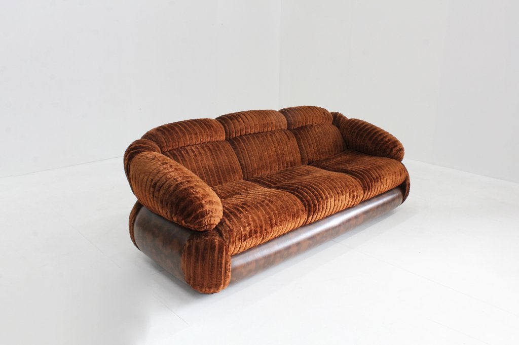 Vintage Italiaanse 3 zits bank velvet jaren 70, Vintage, Driepersoons, 75 tot 100 cm, Ophalen of Verzenden