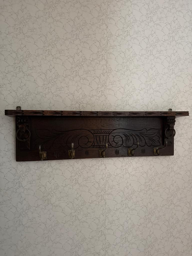 Vintage houten wandkapstok met houtsnijwerk - 85 cm, Huis en Inrichting, Woonaccessoires | Kapstokken, Wandkapstok, Gebruikt, Ophalen of Verzenden