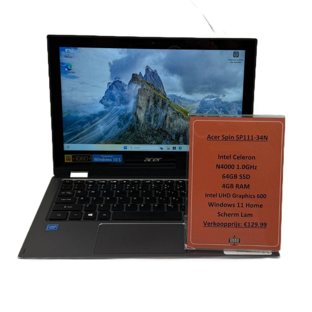 Acer Spin 1 SP111-3 Laptop | Intel Celeron 4GB RAM 64GB SSD, Dordrecht@usedproducts.nl, Toulonselaan 72, Ophalen of Verzenden