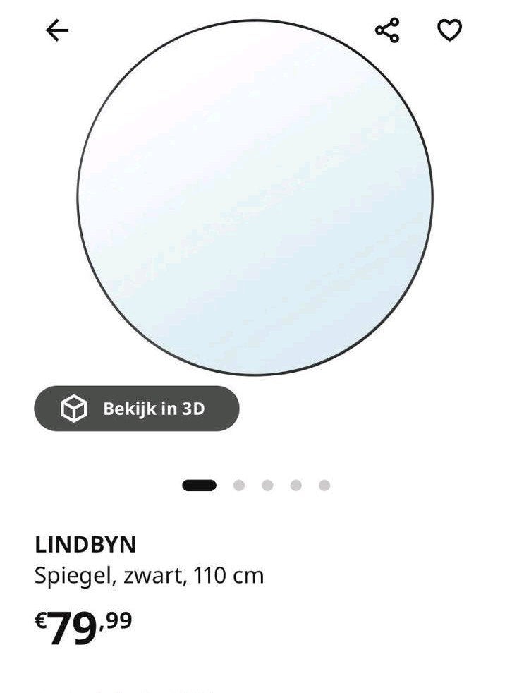 IKEA LINDBYN spiegel 110 cm, Ophalen, 100 tot 150 cm, Rond, Zo goed als nieuw
