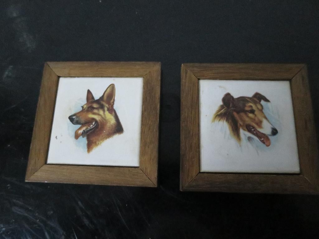 2 mooie honden tegeltjes 7/7 cm ingelijst, Ophalen of Verzenden
