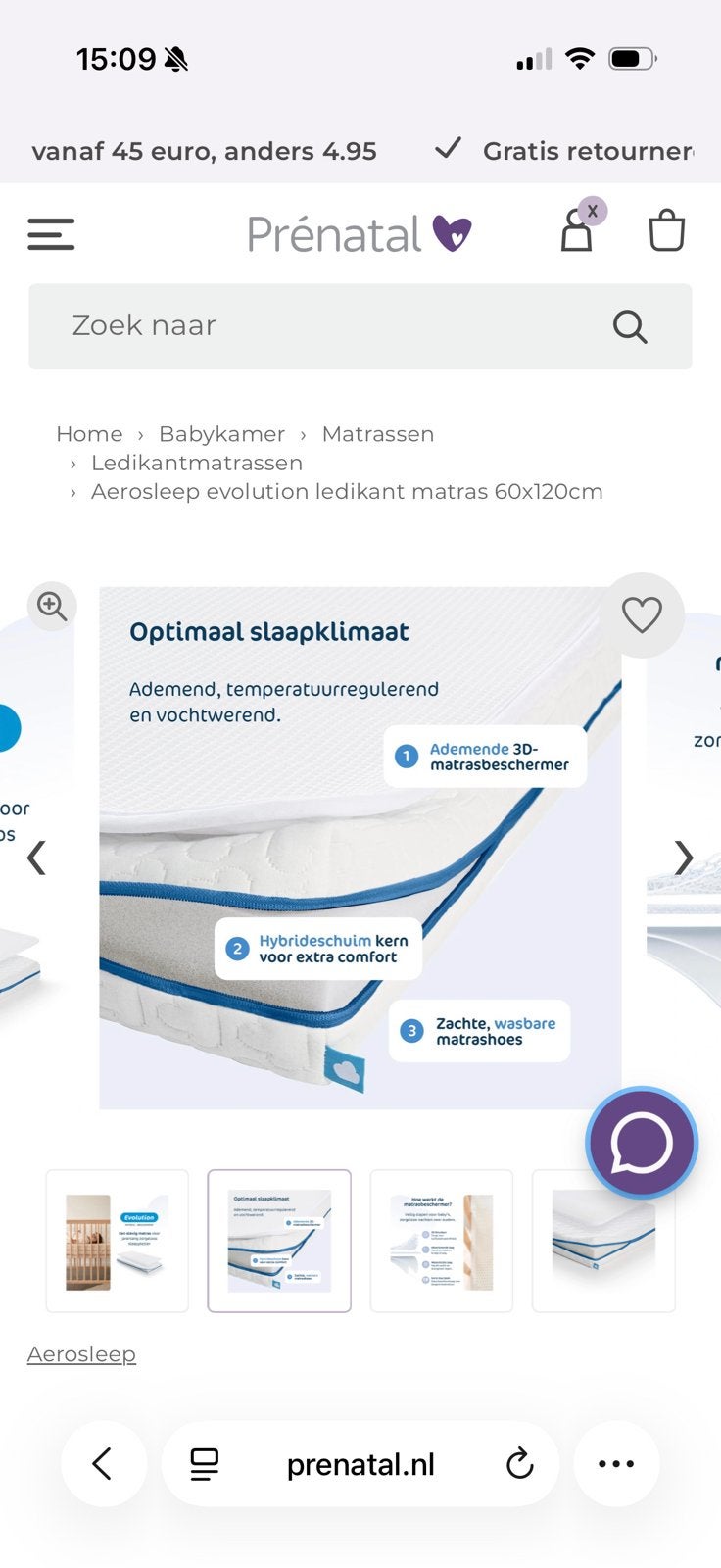 Aerosleep evolution matras 120x60 (nooit gebruikt!), Ophalen, Nieuw