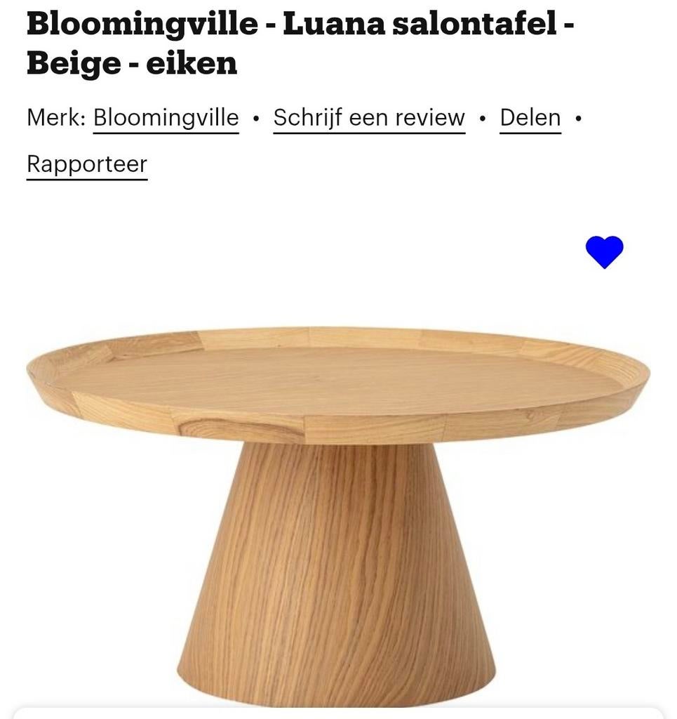 Bloomingville Luana salontafel - Beige eiken, Huis en Inrichting, Tafels | Salontafels, Ophalen, 50 tot 100 cm, Rond, 50 tot 100 cm
