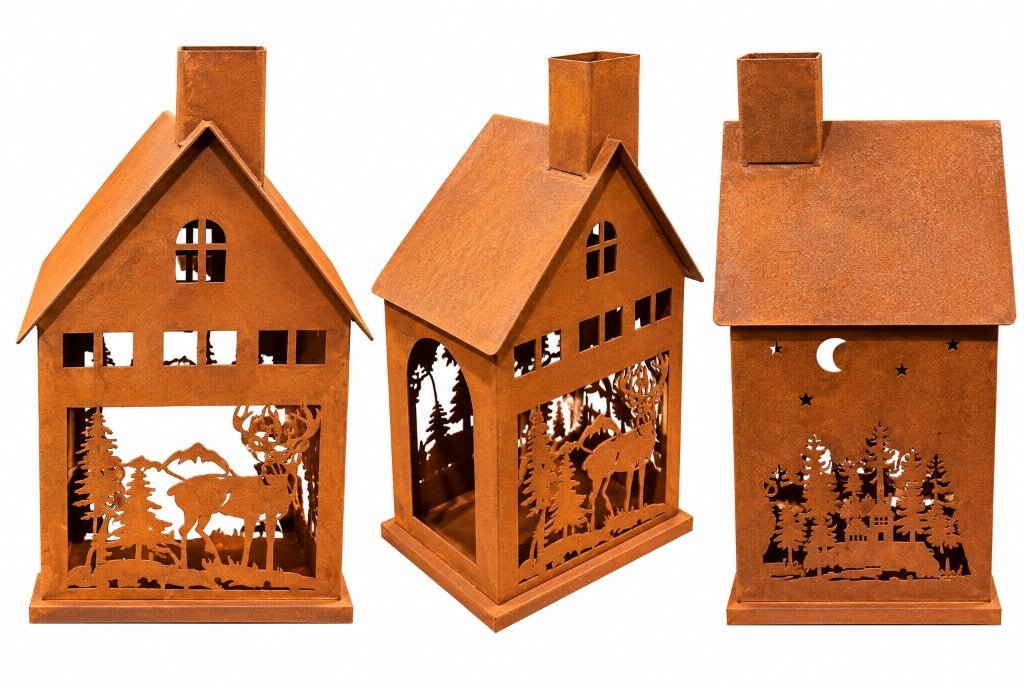 Windlicht in vorm van een huis, Windlicht, 36 cm, Bruin, Verzenden