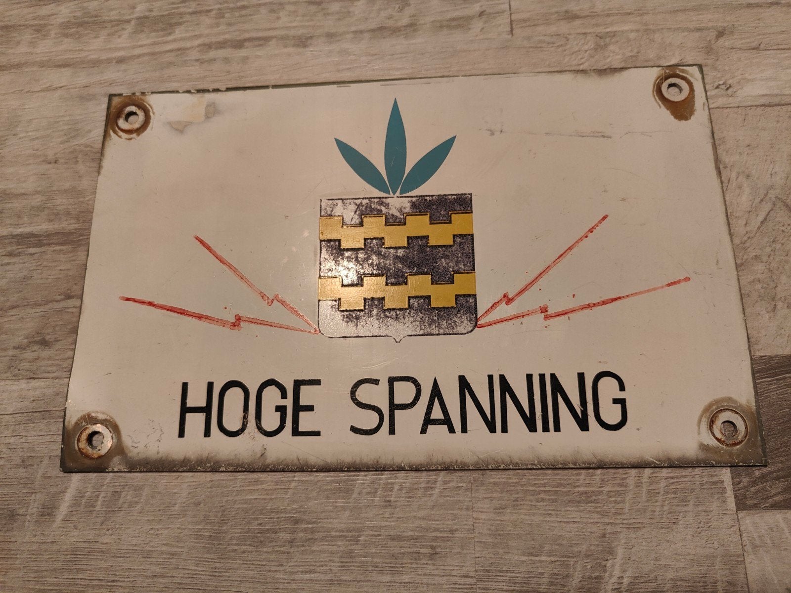 Vintage bordje Hoogspanning Bord - Uniek Verzamelstu, Ophalen of Verzenden