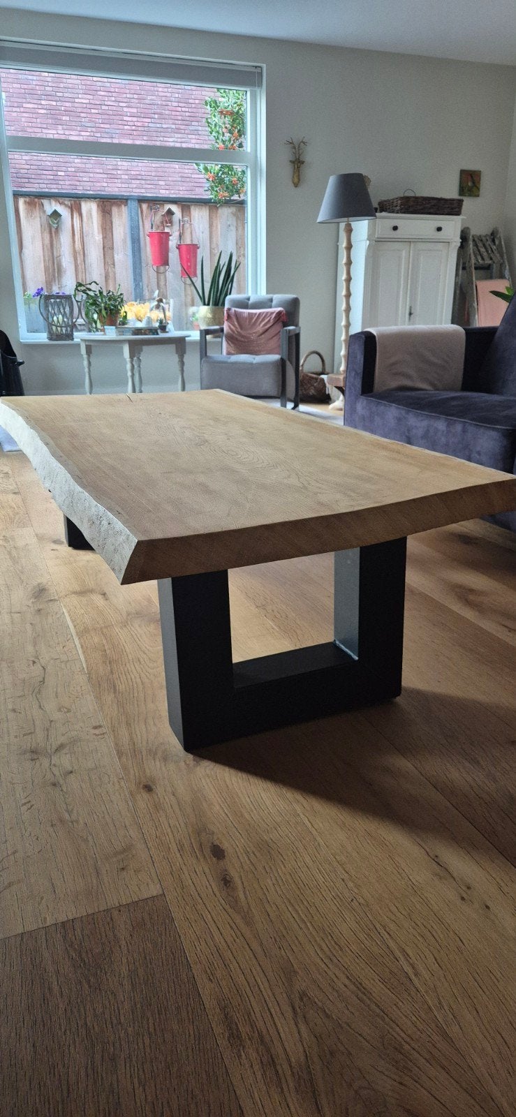 Robust eiken boomstam salontafel, Ophalen, Eikenhout, 50 tot 100 cm, Zo goed als nieuw
